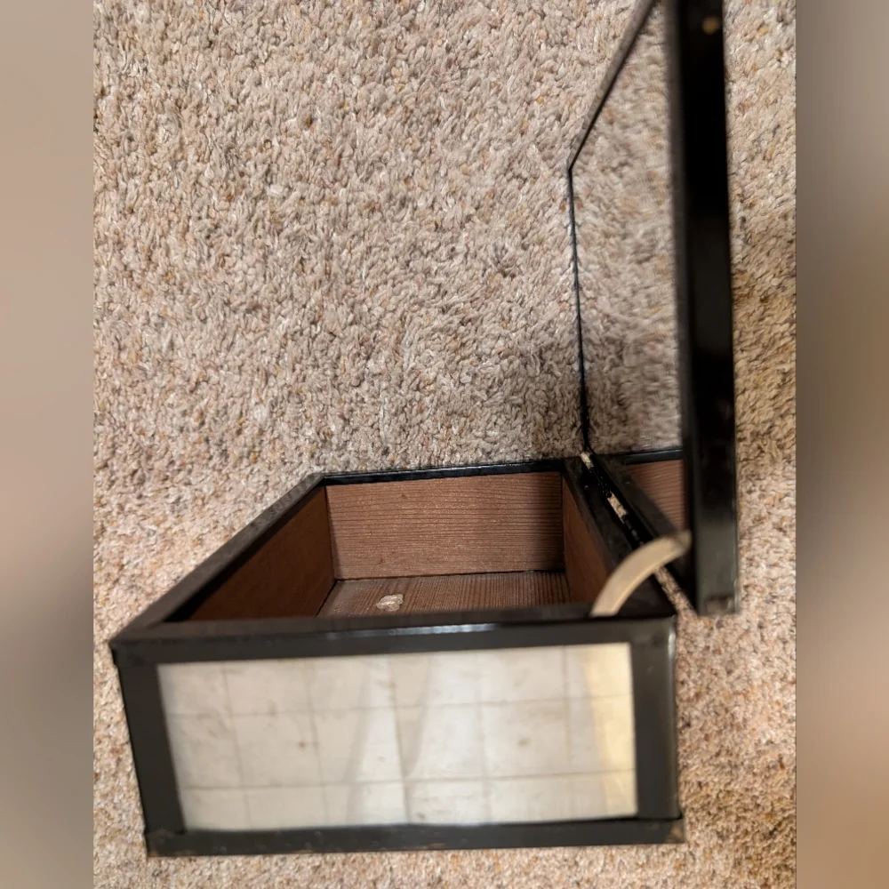 1926 Black On Silver Swan Wooden Hinged Jewelry Box